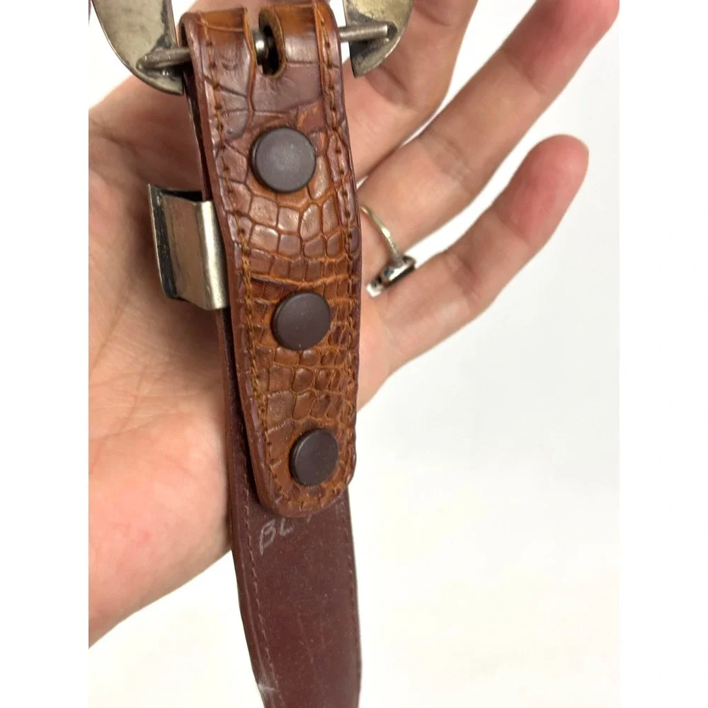 Vintage Alligator Belt Sterling Turquoise Inlay‎ Signed Buckle Set 28 Rare